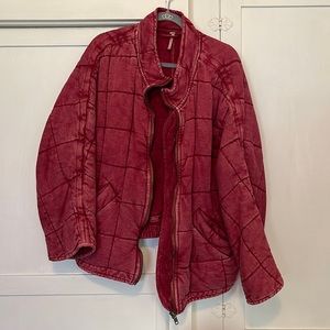Free People Dolman Quilted Knit Jacket in Cherry, size medium